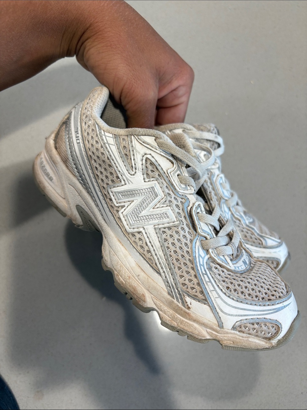 New Balance Boys White and Light Gray Mesh Athletic Sneakers